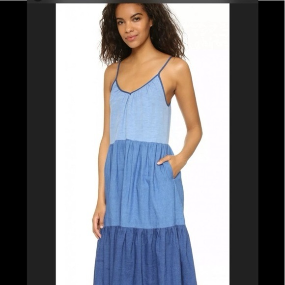 M.i.h. Jeans Blue Chambray Colorblock Sunset Three Tiered Sundress - Picture 6 of 10